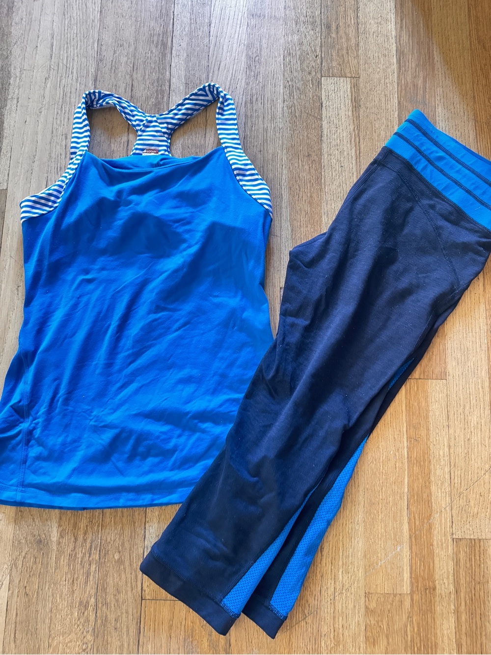 Lucy Power Max Blue Striped Racerback Tank & Navy Crop Leggings Set